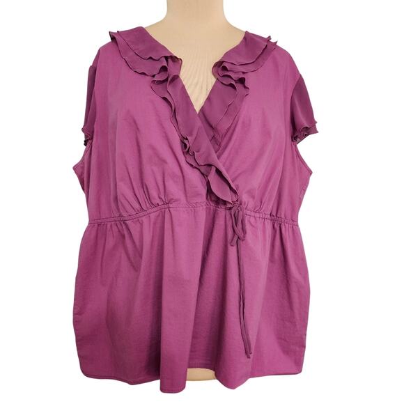 Purple Ruffled Wrap Blouse Plus Size 24W Flutter Sleeve Cinch Waist Fairycore - Picture 1 of 15